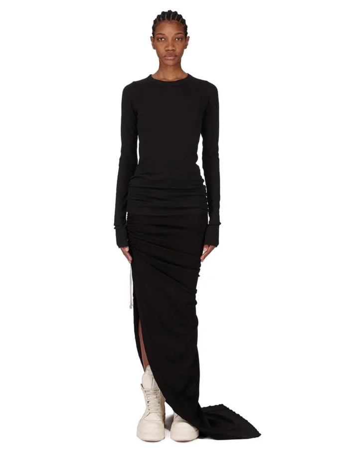 RICK OWENS FW25 CONCORDIANS EDFU-KJOL I SVART DUBBELBORSTAD JERSEY DS02E7337JDB-09