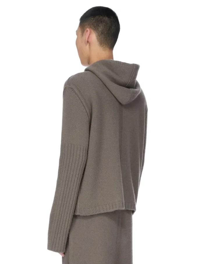 RICK OWENS FW25 CONCORDIANS FÖRKOLLEKTION HOODIE MED DRAGKEDJA I DUST LAS PALMAS KASHMERESTICKNING. RU02E1666KLWS-34