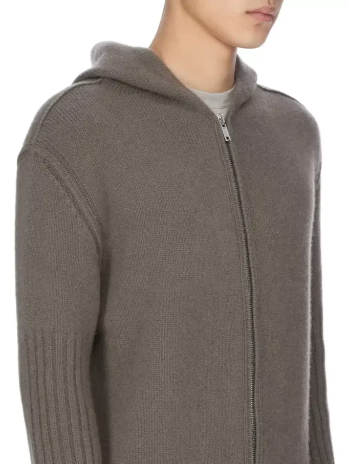 RICK OWENS FW25 CONCORDIANS FÖRKOLLEKTION HOODIE MED DRAGKEDJA I DUST LAS PALMAS KASHMERESTICKNING. RU02E1666KLWS-34