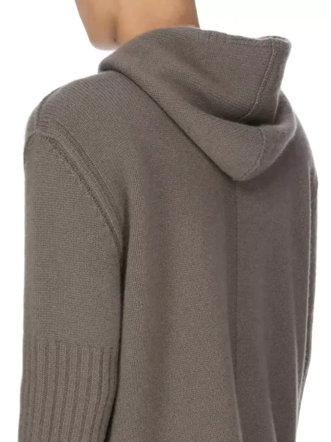 RICK OWENS FW25 CONCORDIANS FÖRKOLLEKTION HOODIE MED DRAGKEDJA I DUST LAS PALMAS KASHMERESTICKNING. RU02E1666KLWS-34