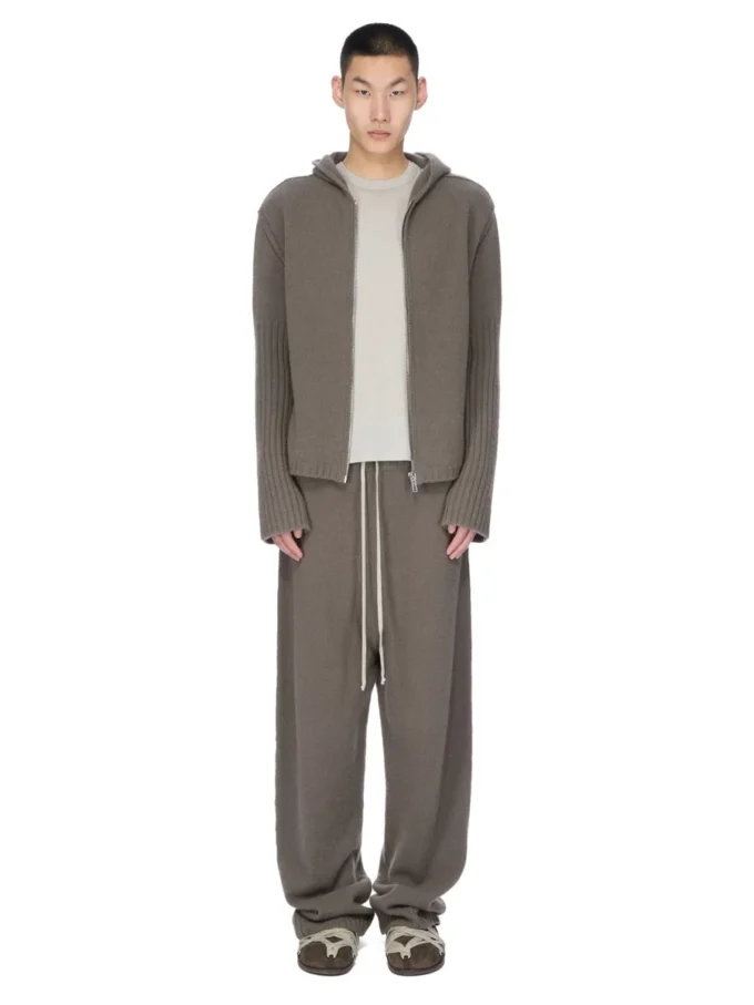 RICK OWENS FW25 CONCORDIANS FÖRKOLLEKTION HOODIE MED DRAGKEDJA I DUST LAS PALMAS KASHMERESTICKNING. RU02E1666KLWS-34