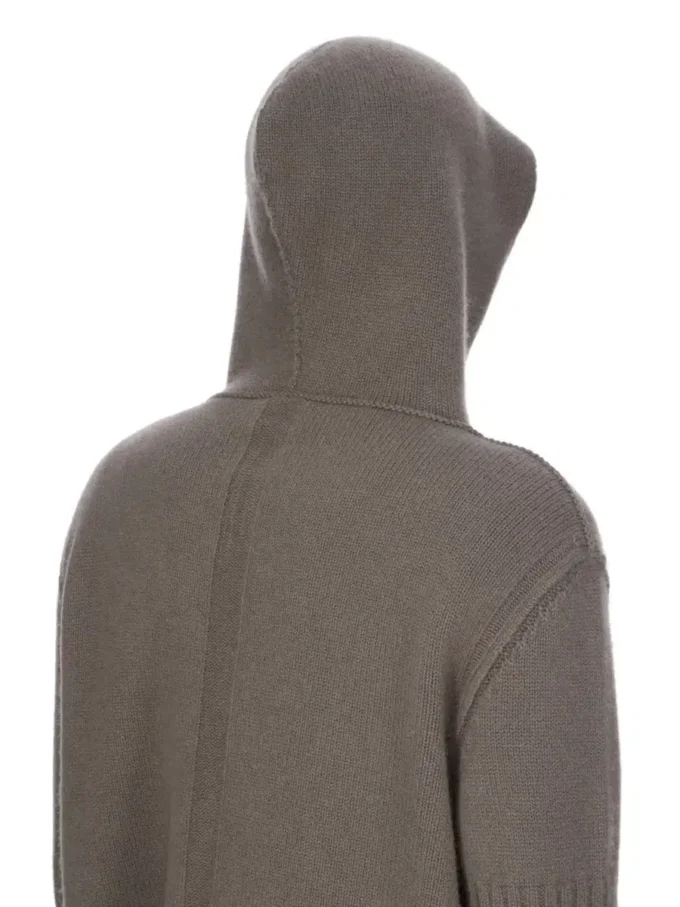 RICK OWENS FW25 CONCORDIANS FÖRKOLLEKTION HOODIE MED DRAGKEDJA I DUST LAS PALMAS KASHMERESTICKNING. RU02E1666KLWS-34