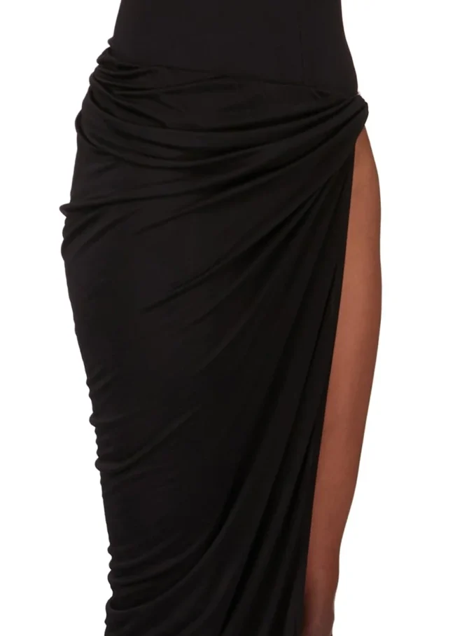 RICK OWENS FW25 CONCORDIANS HYDRA-KJOL I SVART SATINVISKOSJERSEY. LI02E3315JVS-09