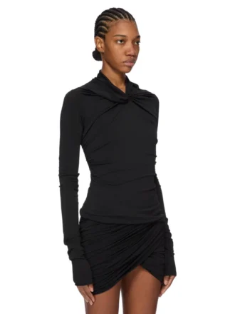 RICK OWENS FW25 CONCORDIANS KAIRO LS-TOPP I SVART VISKOS-CREPEJERSEY LI02E3212CVI-09