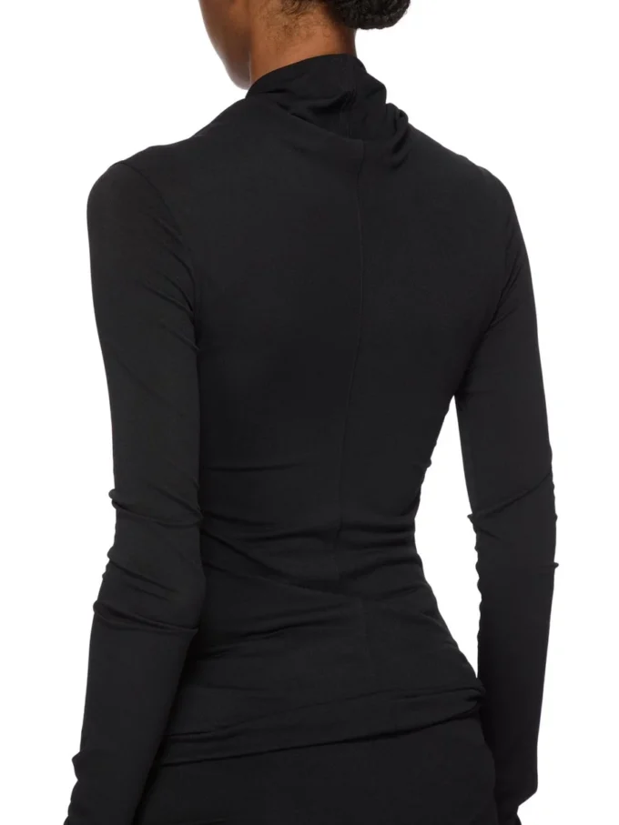 RICK OWENS FW25 CONCORDIANS KAIRO LS-TOPP I SVART VISKOS-CREPEJERSEY LI02E3212CVI-09