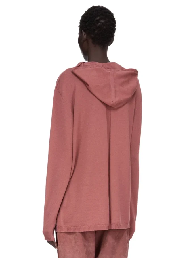 RICK OWENS FW25 CONCORDIANS ÖVERSTORAD HOODIE I LÄTT RASATO-STICKNING I ROSENRÄD. RP02E4613M-13
