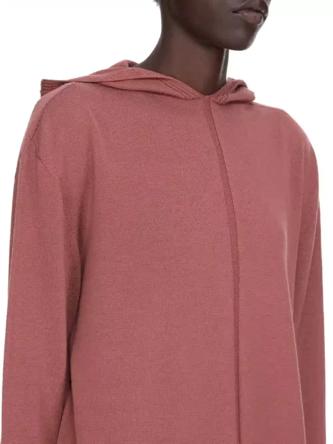 RICK OWENS FW25 CONCORDIANS ÖVERSTORAD HOODIE I LÄTT RASATO-STICKNING I ROSENRÄD. RP02E4613M-13