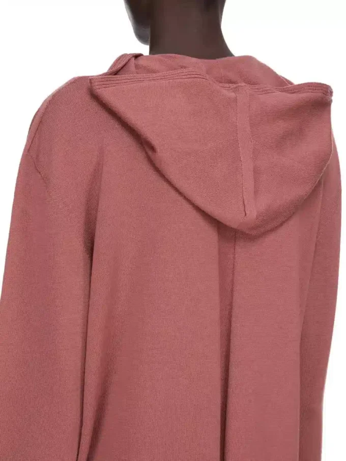 RICK OWENS FW25 CONCORDIANS ÖVERSTORAD HOODIE I LÄTT RASATO-STICKNING I ROSENRÄD. RP02E4613M-13