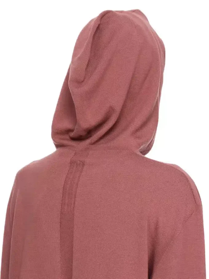 RICK OWENS FW25 CONCORDIANS ÖVERSTORAD HOODIE I LÄTT RASATO-STICKNING I ROSENRÄD. RP02E4613M-13